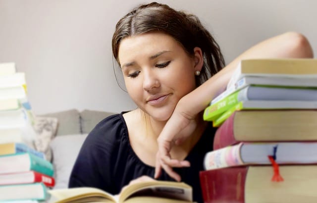 girl reading and looking worried